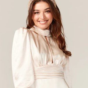 Adelyn Rae - Cora Long Sleeve Satin Minidress in Cream
